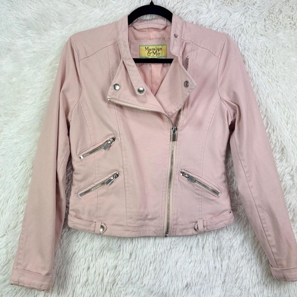 Maralyn & Me Blush Pink Moto Jacket Women Small Silver Zip Y2K Biker Style